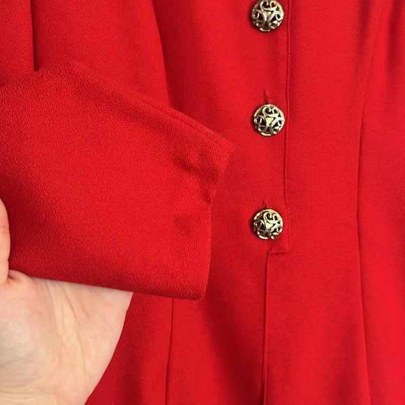 VTG 80s La Belle Juniors Sz 5 Red Long Sleeve Mini Dress Shoulder Pads H1 - Picture 4 of 12